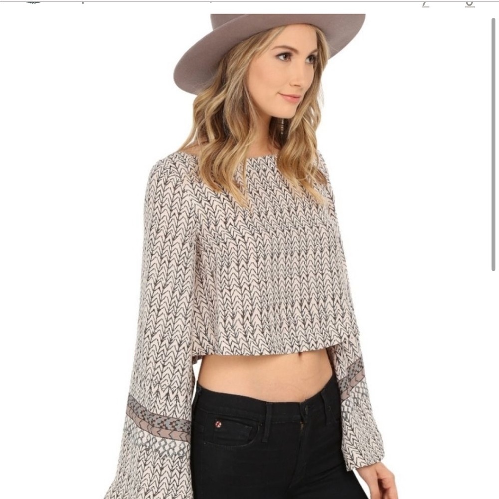 Free People Stars Aligned Bell Sleeves Crop Top - Size Large